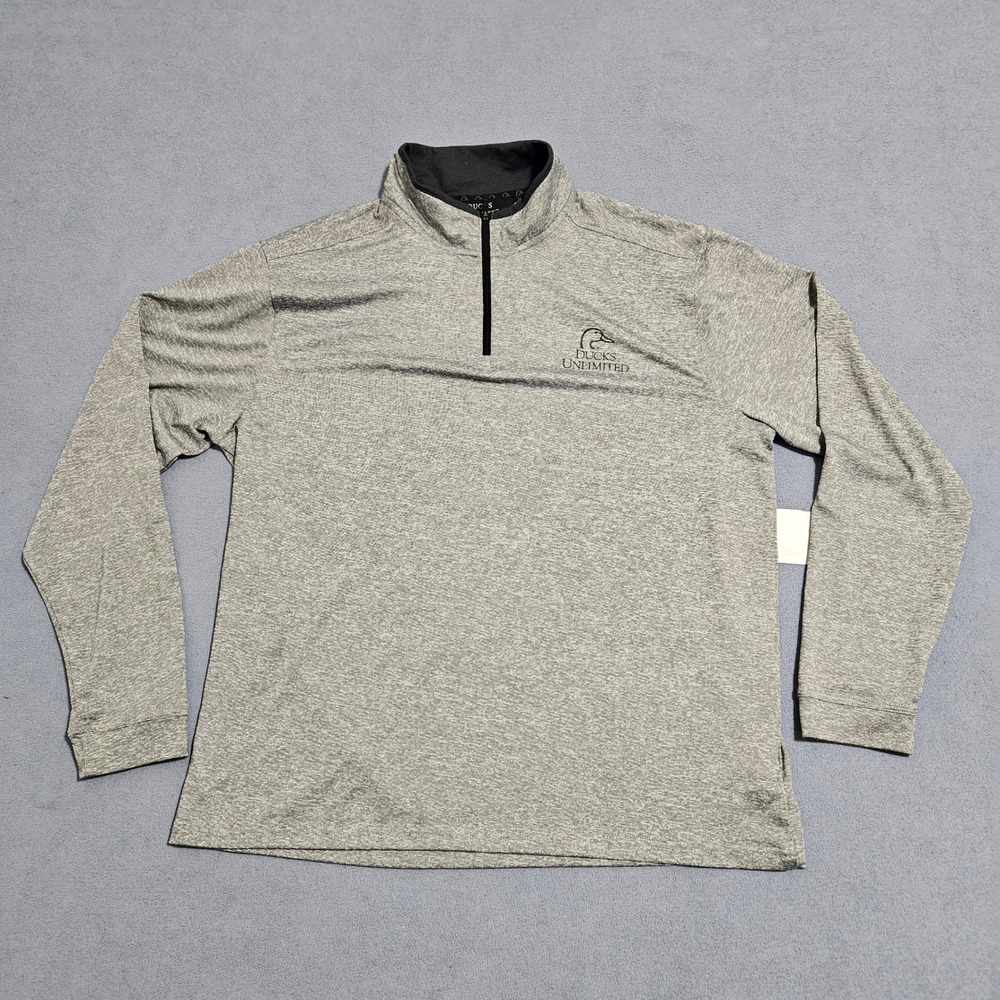 Ducks Unlimited Mens Gray Long Sleeve 1/4 Zip Pullover Shirt Size Large